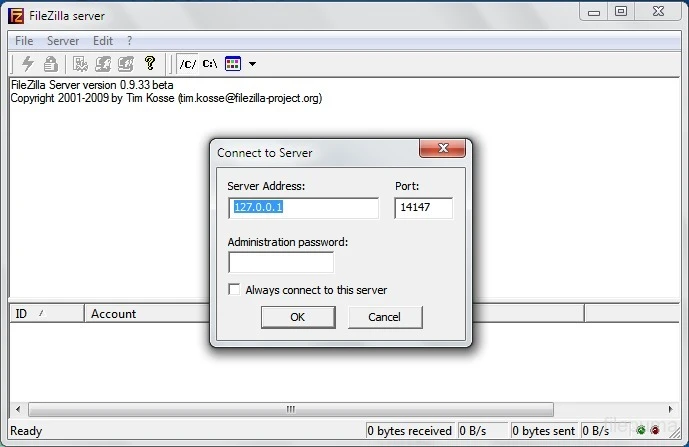 FileZilla Server — στιγμιότυπο οθόνης 3